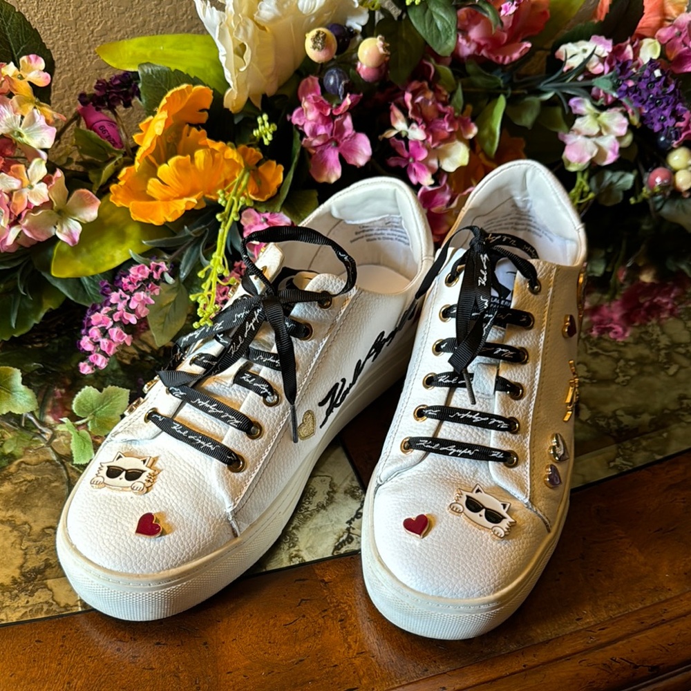 Karl Lagerfeld White Sneakers with Heart and Gold Accents